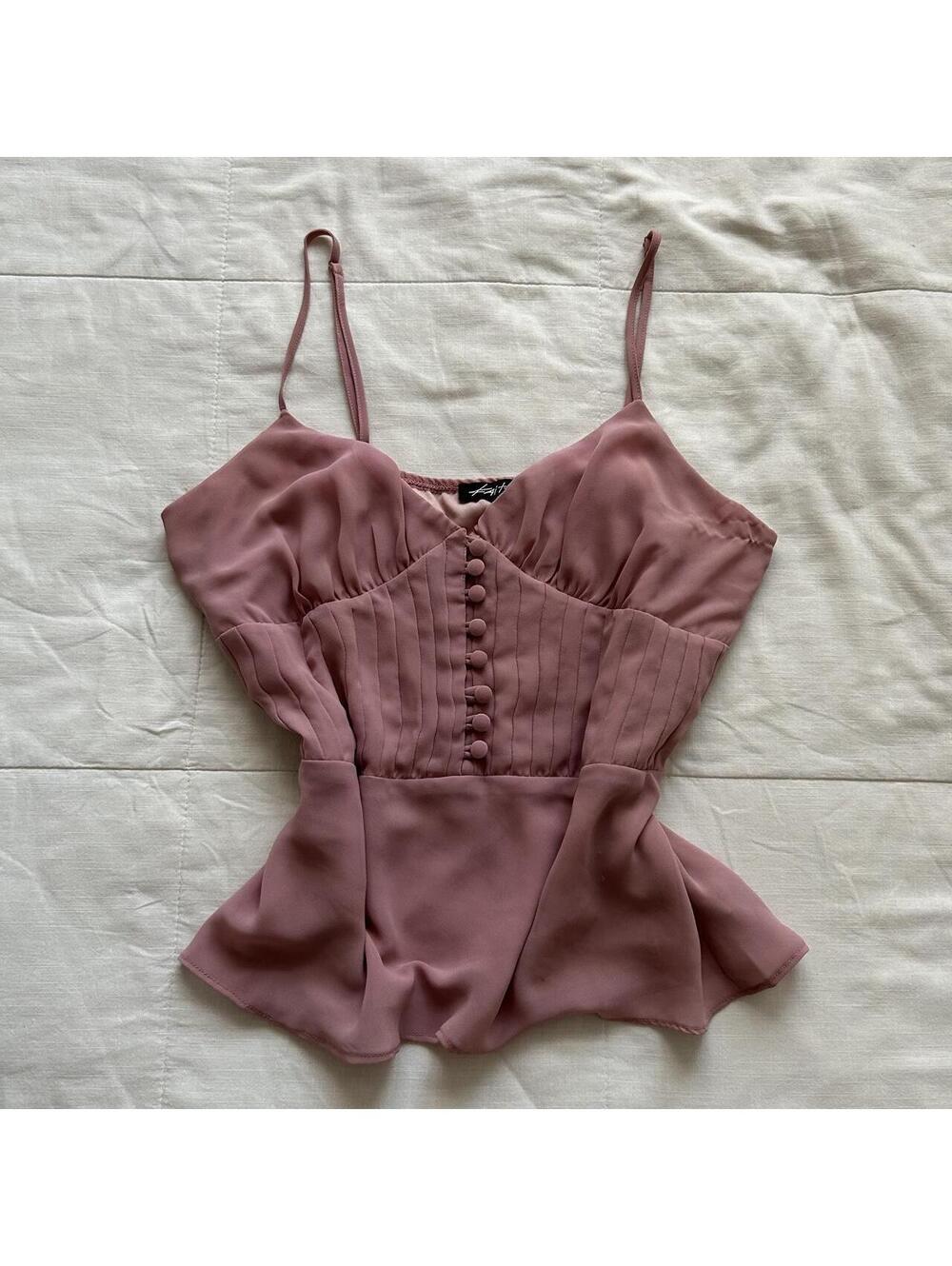 Faith Blush Pink Pintuck Peplum Cami Button Detail Feminine Top